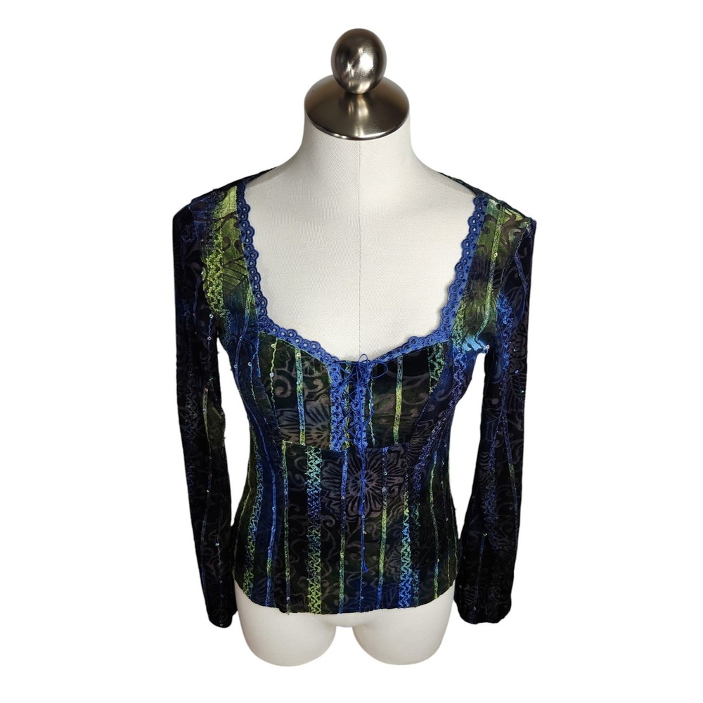Arianne Velvet Sequin Y2K Top Flare Sleeve Whimsigoth Fairy Renaissance Boho M